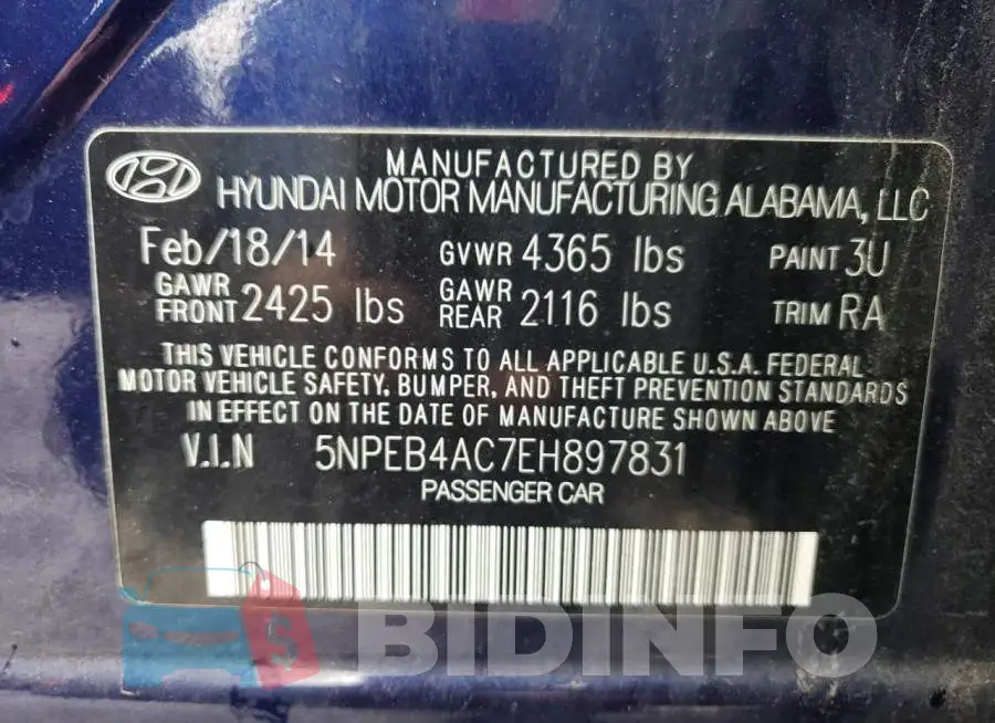 5NPEB4AC7EH897831 Photo# 12