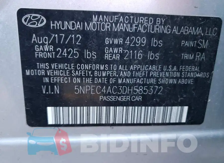 5NPEC4AC3DH585372 Photo# 10