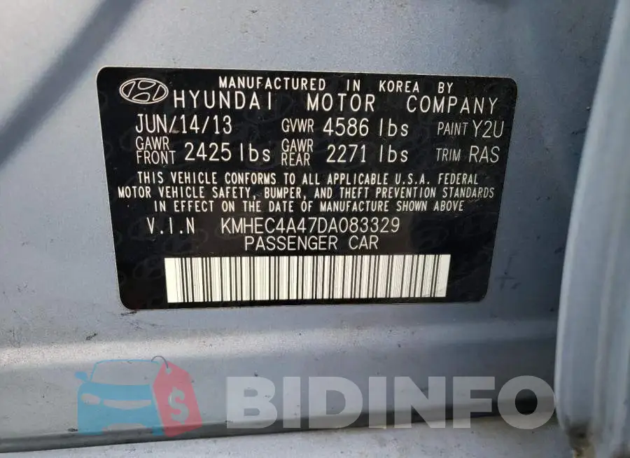 KMHEC4A47DA083329 Photo# 10