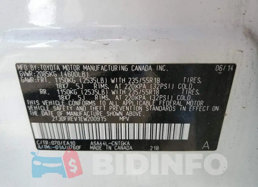 2T3DFREV1EW200915 Photo# 10