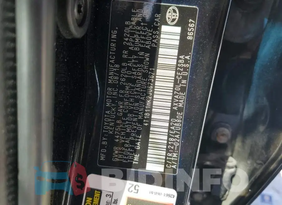 4T1B11HK2JU673671 Photo# 10