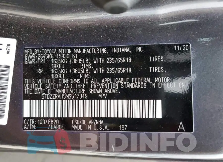 5TDZZRAH5MS517349 Photo# 14
