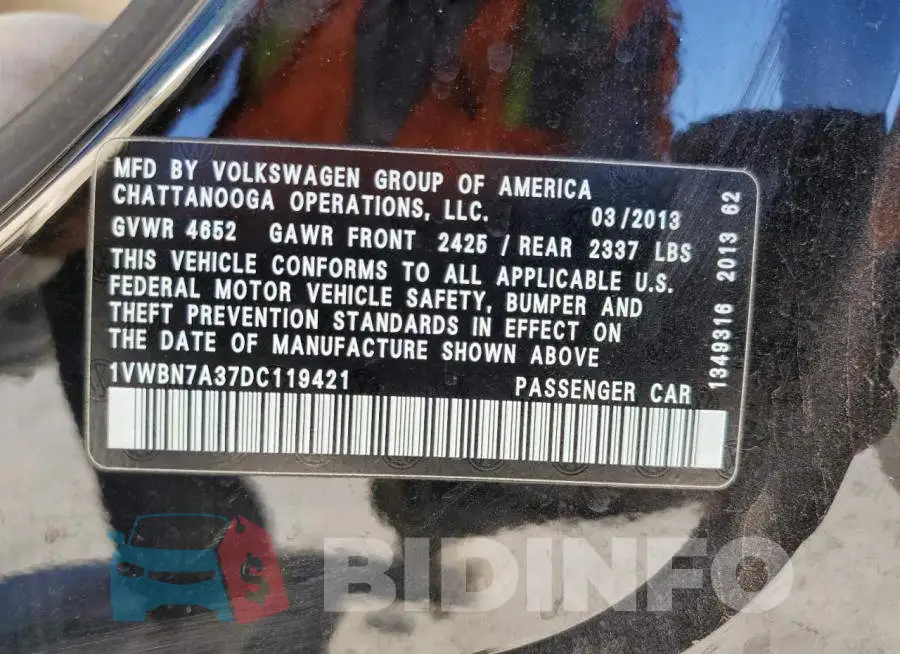 1VWBN7A37DC119421 Photo# 10