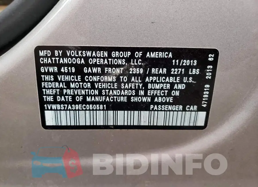 1VWBS7A39EC050581 Photo# 12