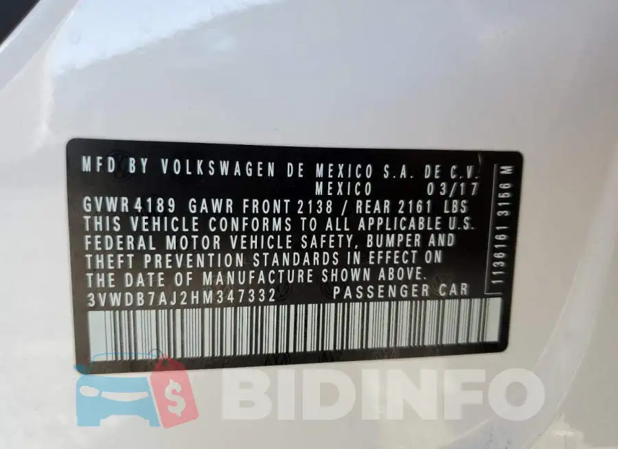 3VWDB7AJ2HM347332 Photo# 10
