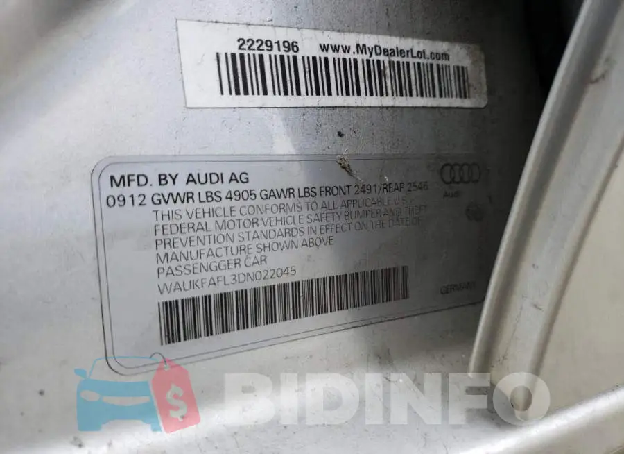 WAUKFAFL3DN022045 Photo# 12