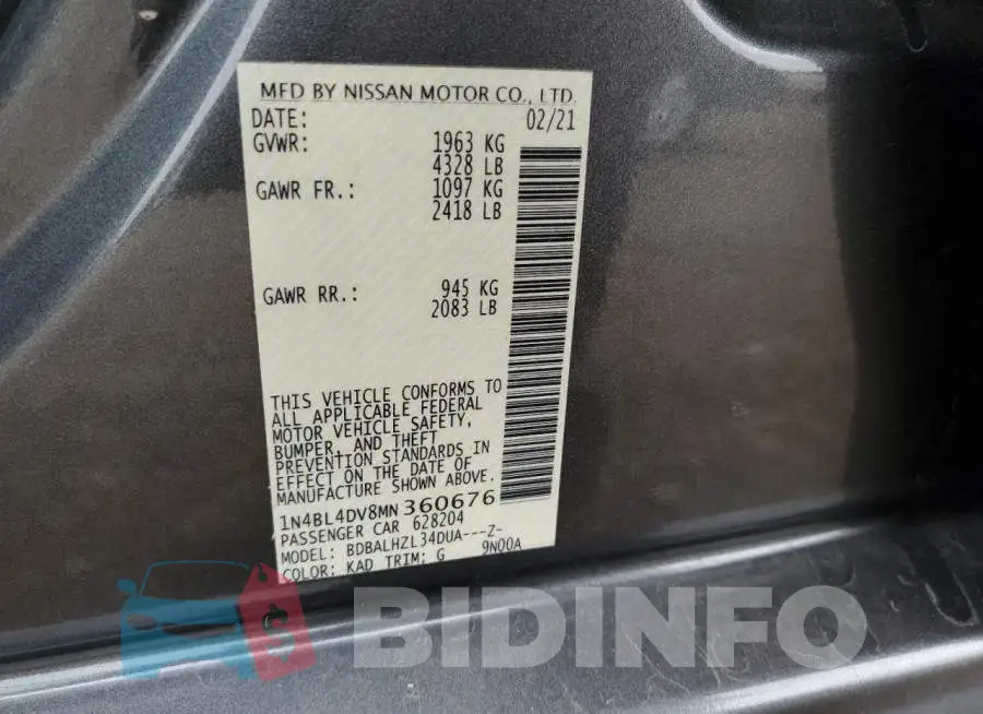 1N4BL4DV8MN360676 Photo# 12