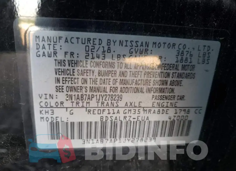 3N1AB7AP1JY278239 Photo# 10