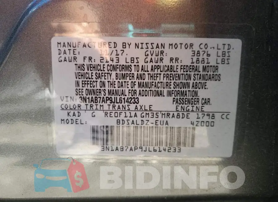 3N1AB7AP9JL614233 Photo# 10