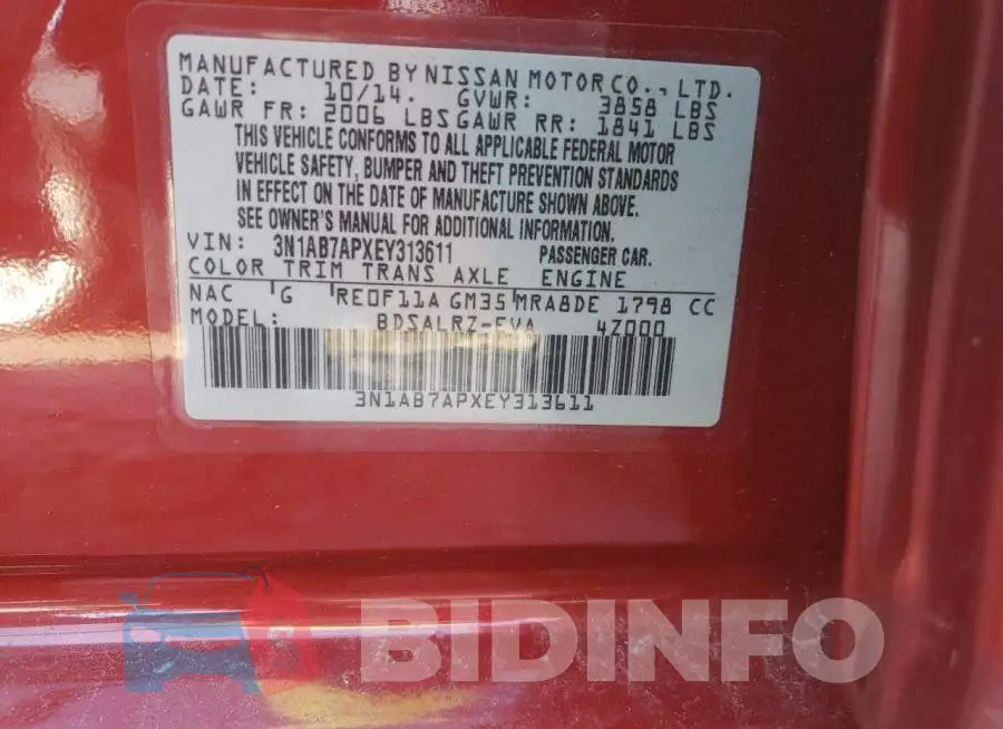 3N1AB7APXEY313611 Photo# 13
