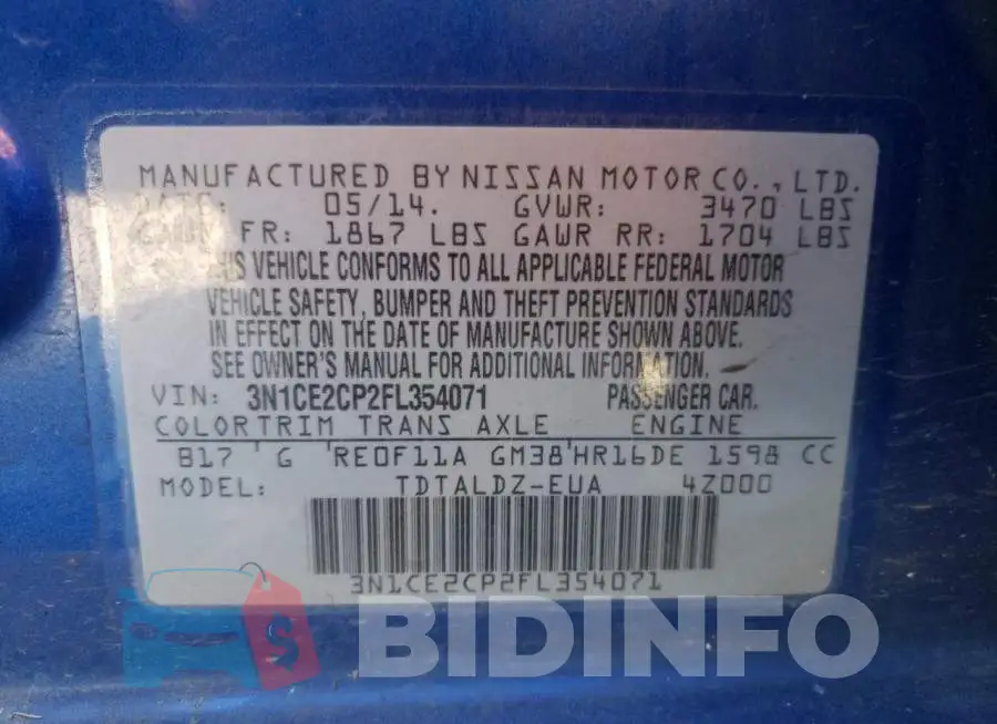3N1CE2CP2FL354071 Photo# 10