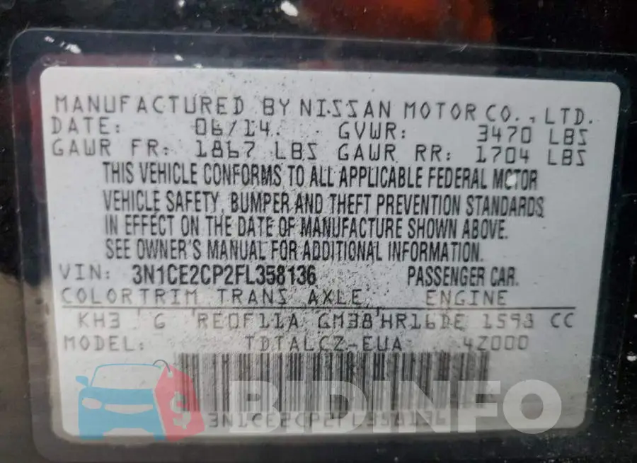3N1CE2CP2FL358136 Photo# 10