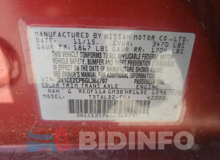 3N1CE2CP6GL368797 Photo# 10