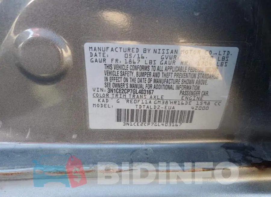 3N1CE2CP7GL403167 Photo# 10