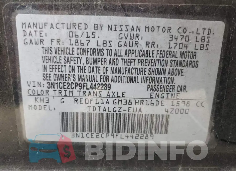 3N1CE2CP9FL442289 Photo# 12