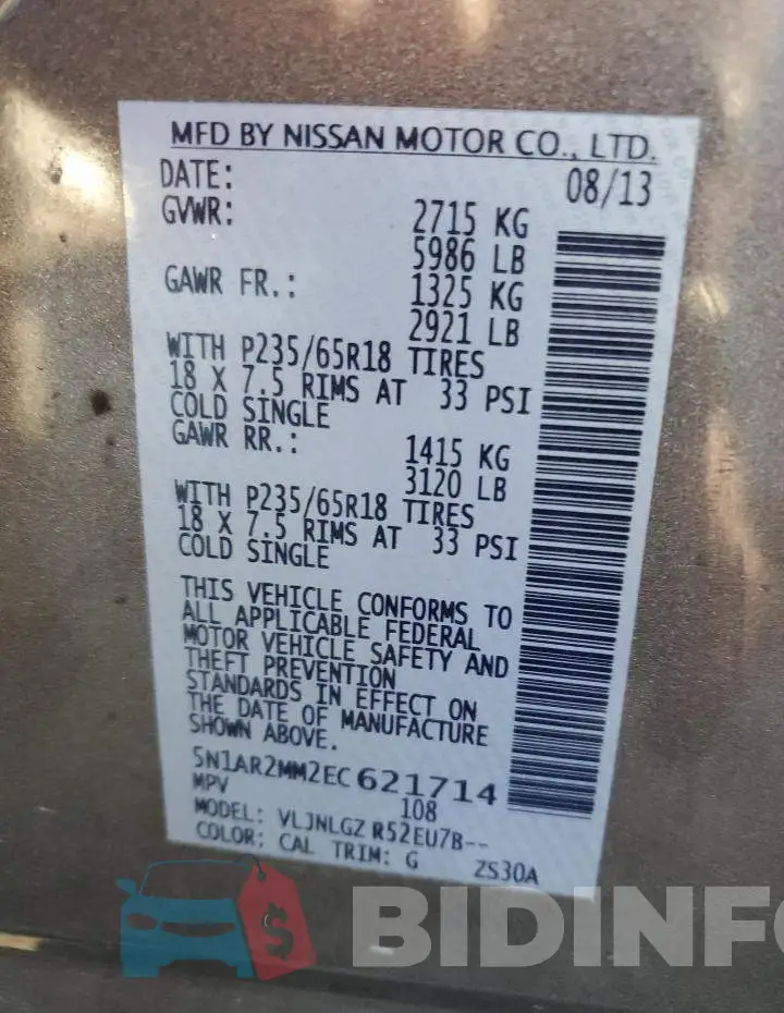 5N1AR2MM2EC621714 Photo# 13