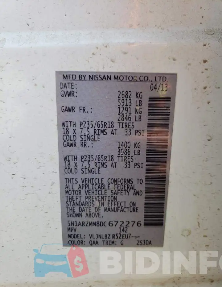 5N1AR2MM8DC672276 Photo# 10