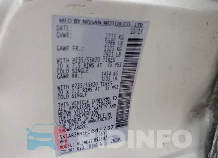 5N1AR2MN3EC641737 Photo# 13