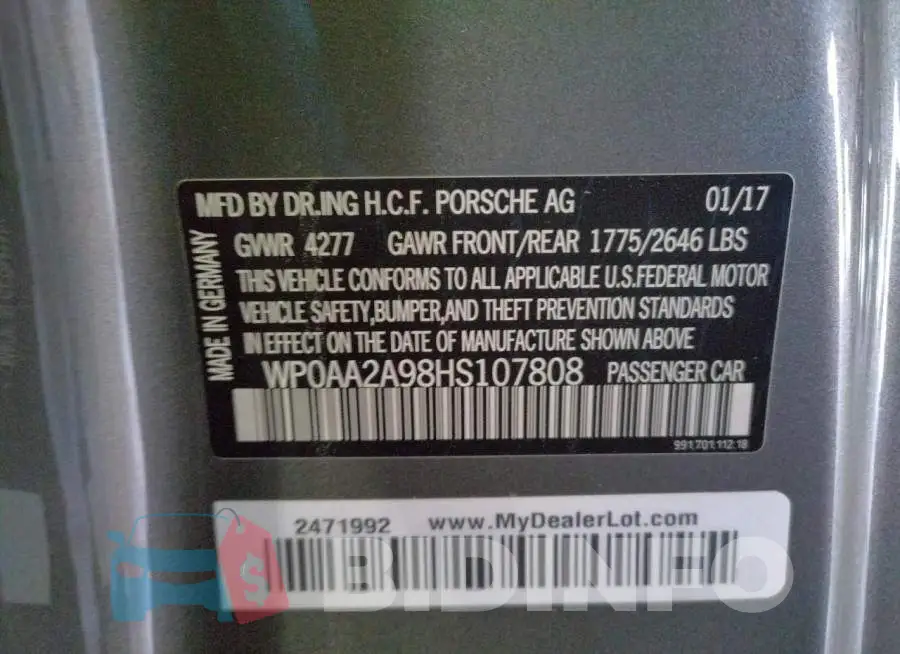 WP0AA2A98HS107808 Photo# 10