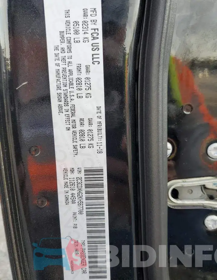2C3CDXHG2KH567700 Photo# 10