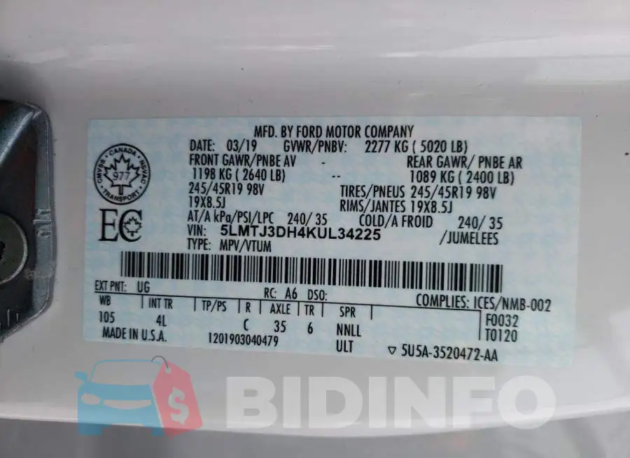5LMTJ3DH4KUL34225 Photo# 10