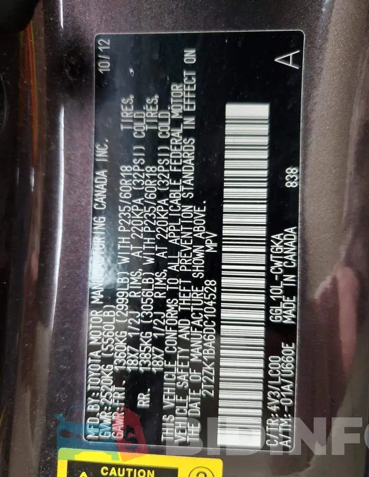 2T2ZK1BA6DC104528 Photo# 10