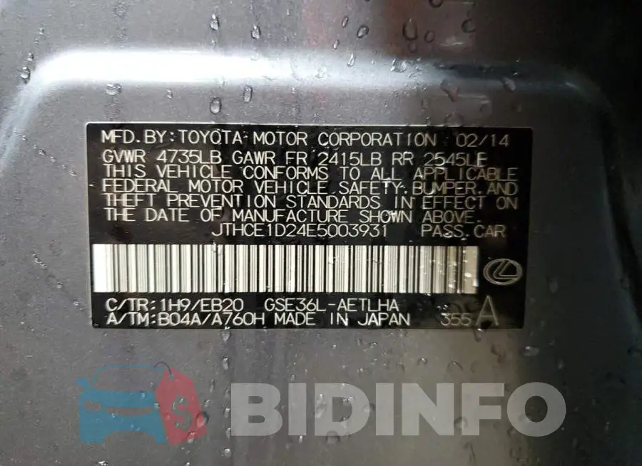 JTHCE1D24E5003931 Photo# 12