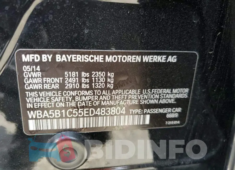 WBA5B1C55ED483804 Photo# 10