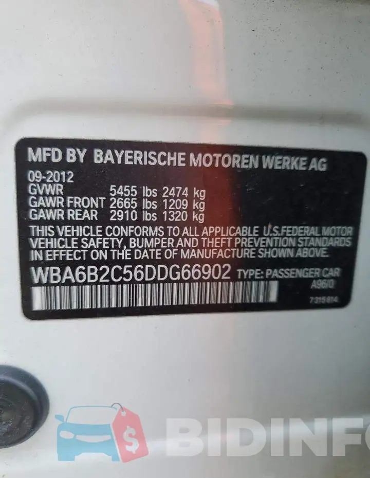 WBA6B2C56DDG66902 Photo# 13