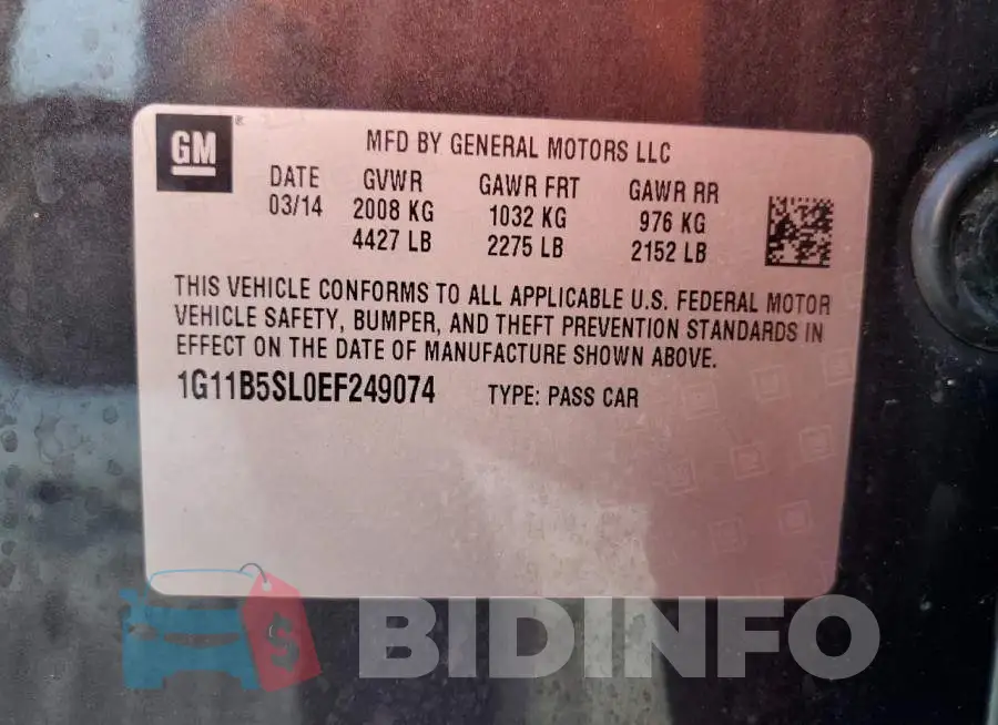 1G11B5SL0EF249074 Photo# 12