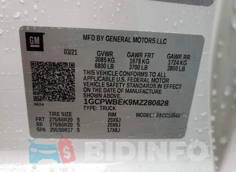 1GCPWBEK9MZ280828 Photo# 10