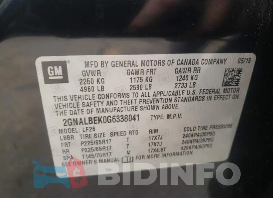 2GNALBEK0G6338041 Photo# 10