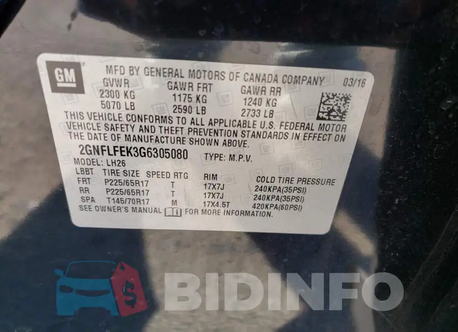 2GNFLFEK3G6305080 Photo# 13