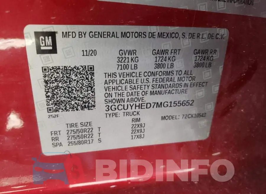 3GCUYHED7MG155652 Photo# 10