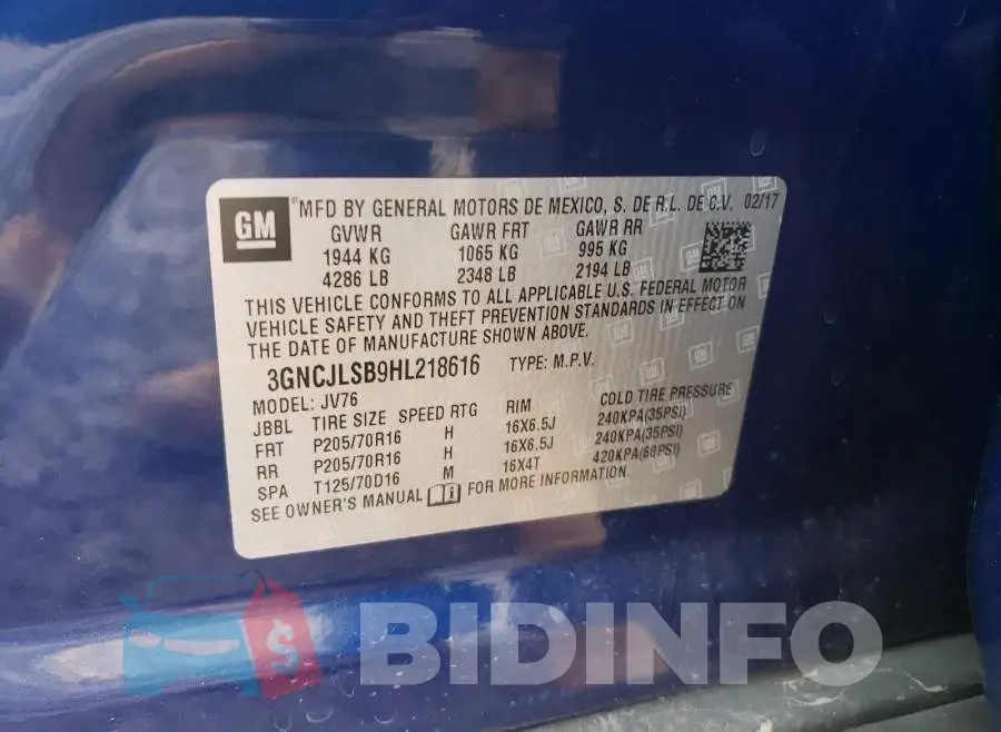 3GNCJLSB9HL218616 Photo# 10