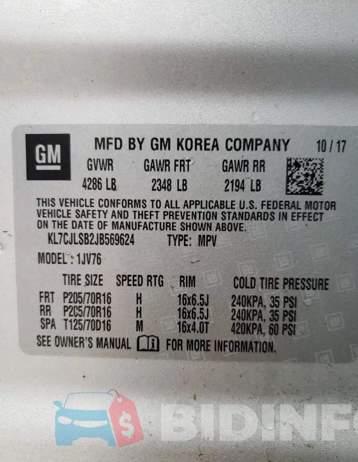 KL7CJLSB2JB569624 Photo# 13