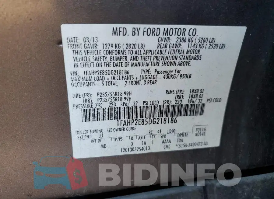 1FAHP2E85DG218186 Photo# 10