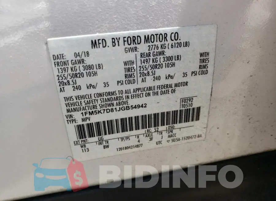1FM5K7D81JGB54942 Photo# 10