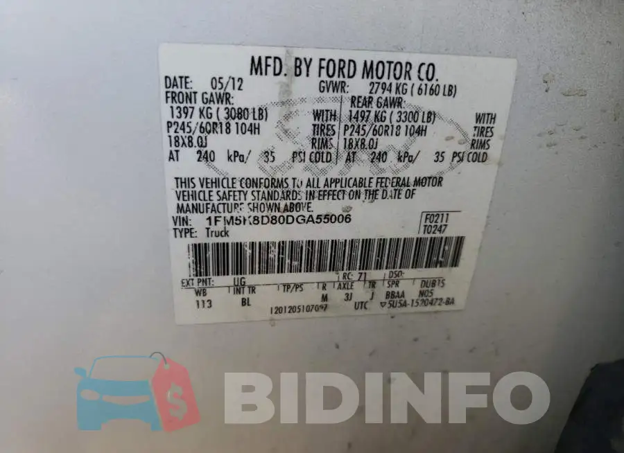 1FM5K8D80DGA55006 Photo# 13
