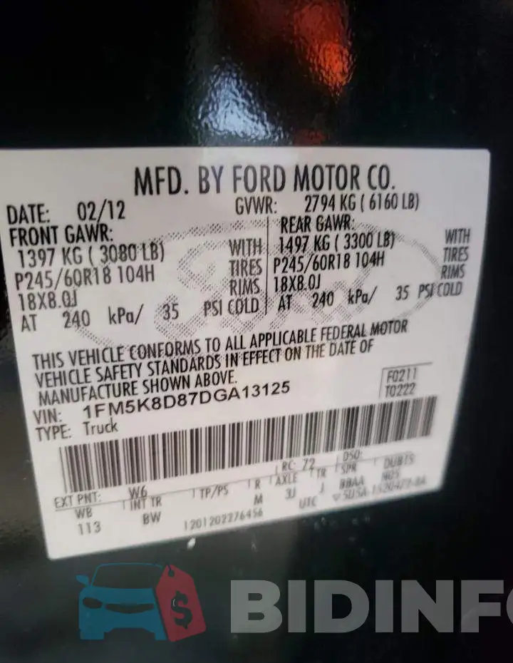 1FM5K8D87DGA13125 Photo# 10