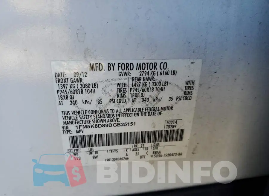 1FM5K8D89DGB25151 Photo# 10