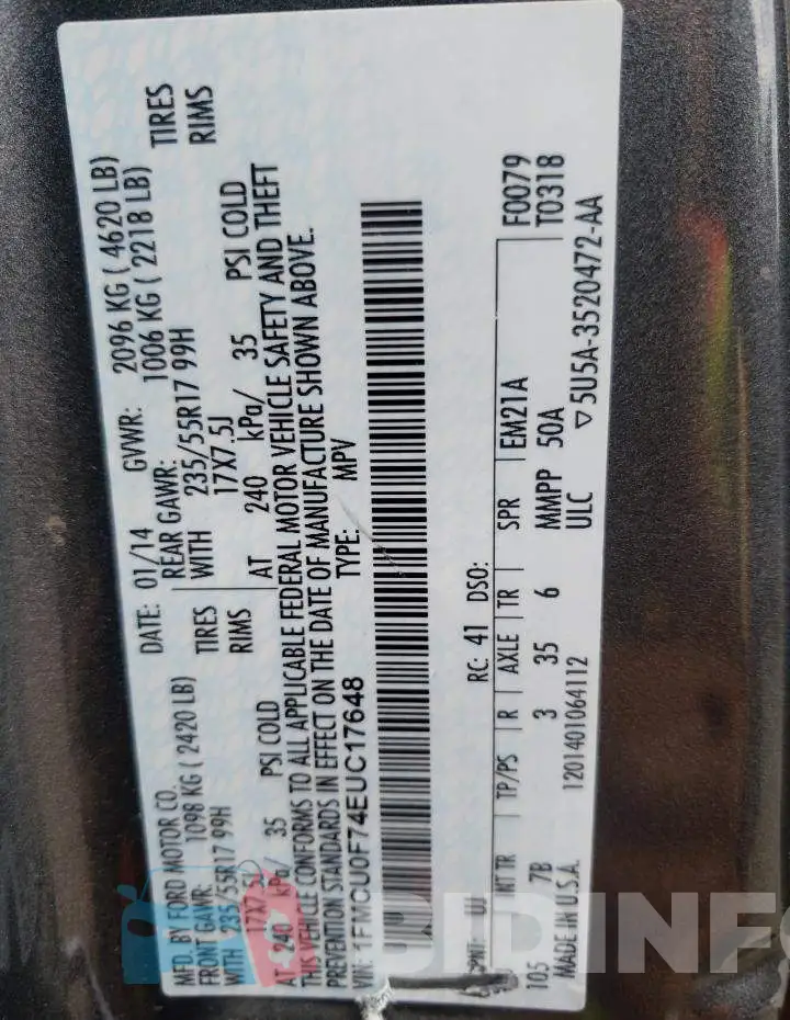 1FMCU0F74EUC17648 Photo# 10