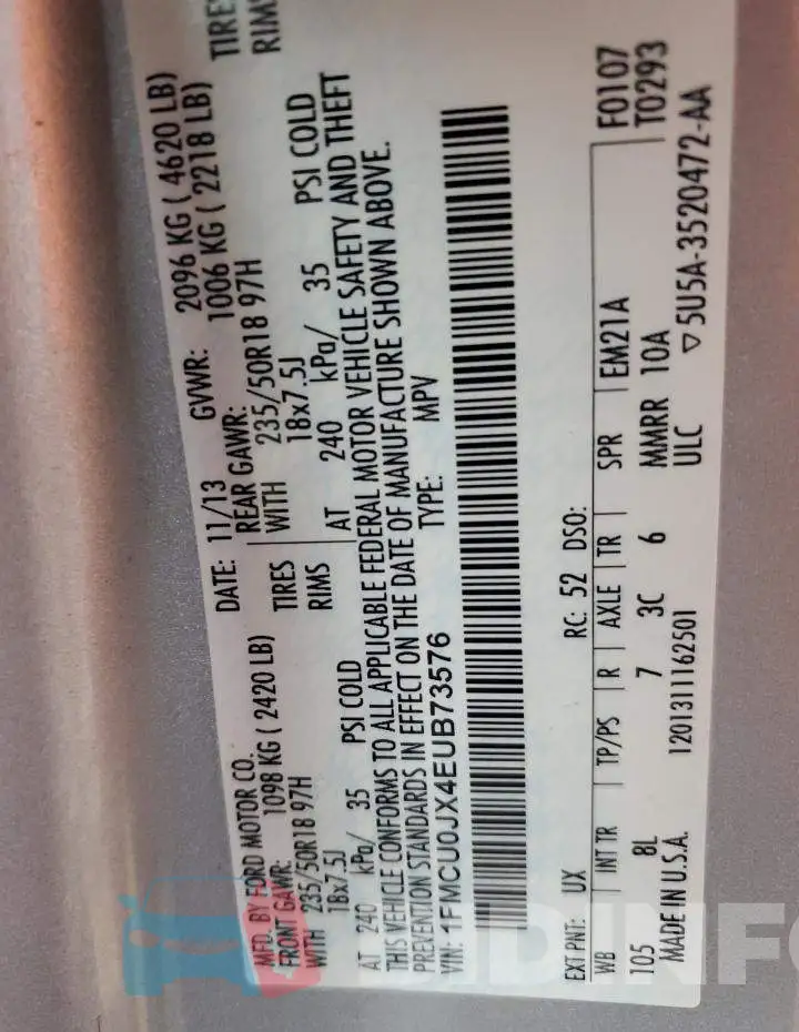 1FMCU0JX4EUB73576 Photo# 13