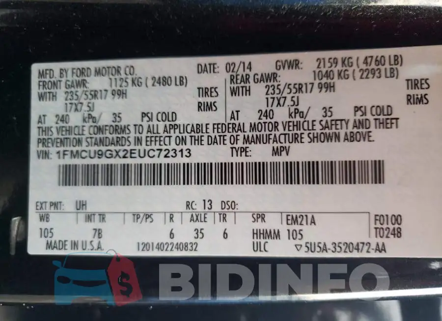 1FMCU9GX2EUC72313 Photo# 13