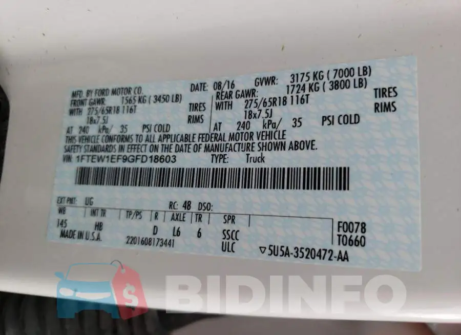 1FTEW1EF9GFD18603 Photo# 10
