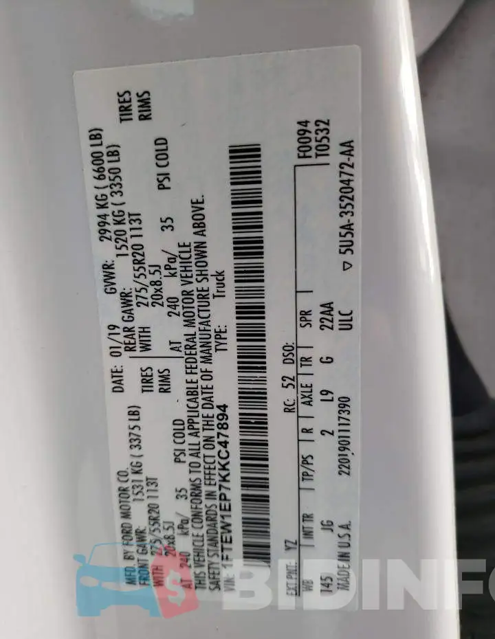 1FTEW1EP7KKC47894 Photo# 12