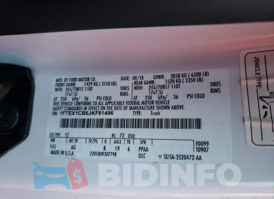 1FTEX1CB6JKF81496 Photo# 12