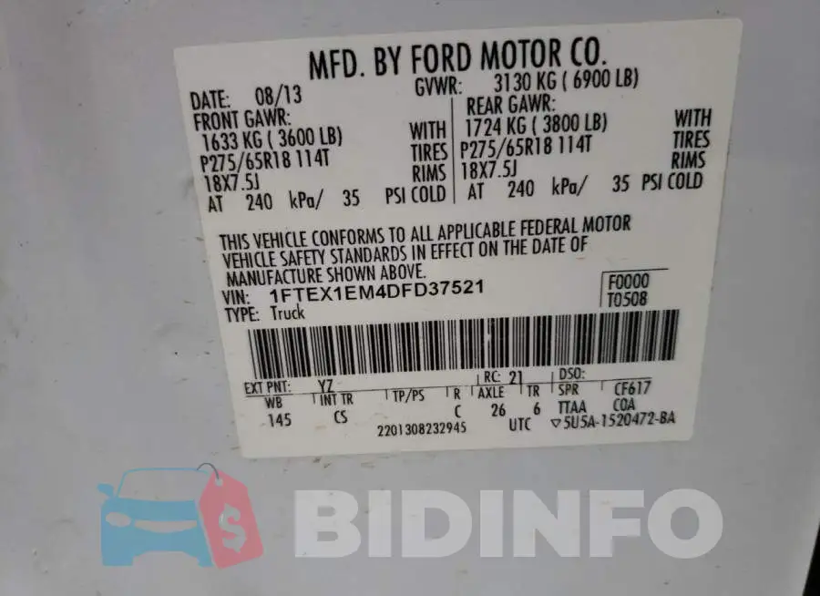 1FTEX1EM4DFD37521 Photo# 10