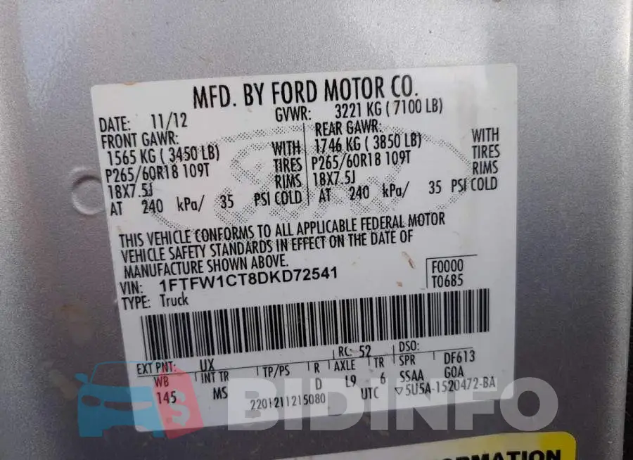 1FTFW1CT8DKD72541 Photo# 12