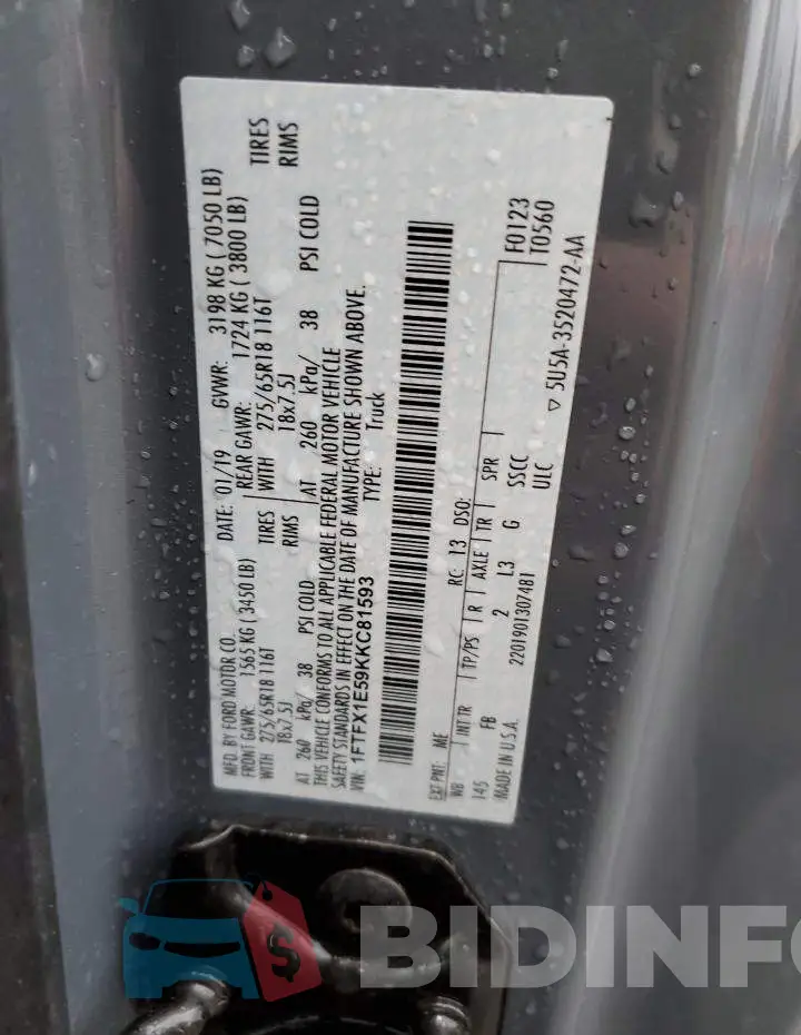 1FTFX1E59KKC81593 Photo# 12